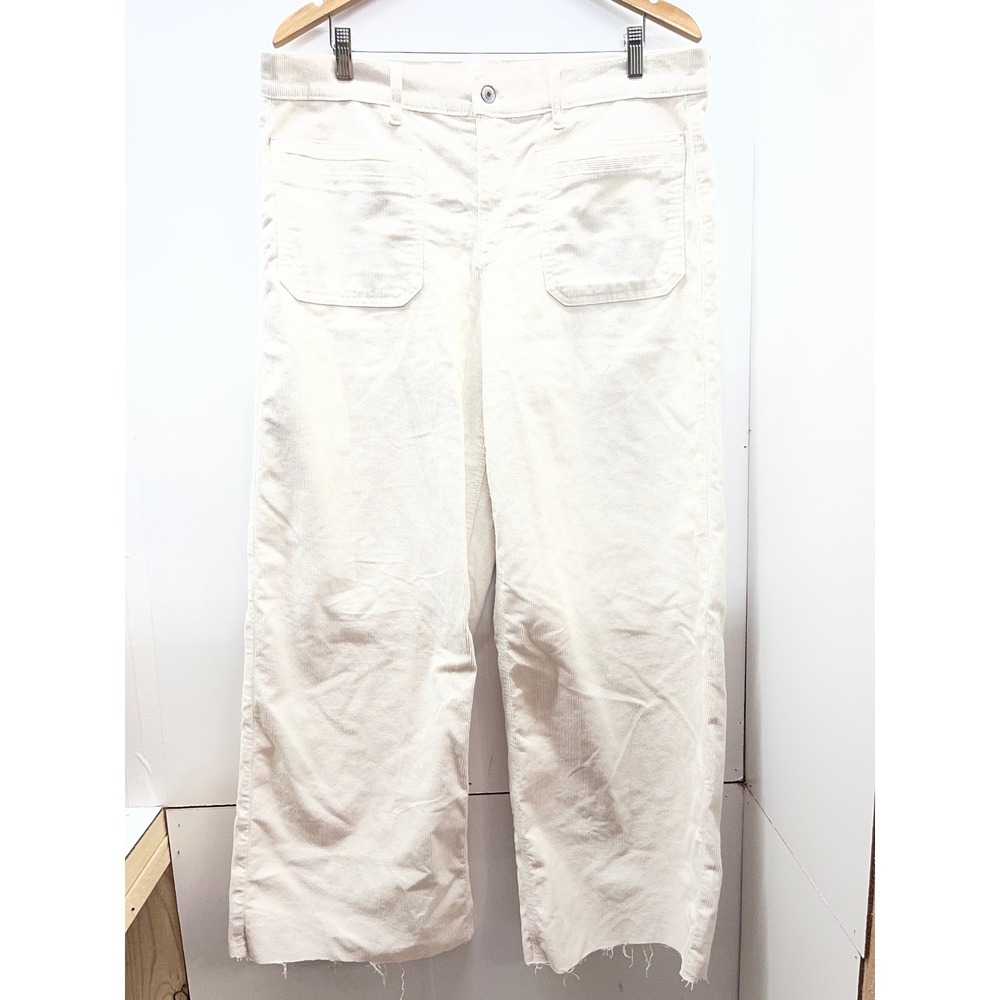 American Eagle Off White Low Rise Baggy Wide Leg Corduroy Pants 14 Long Stretch